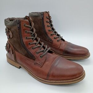 Franco Fortini Dalton Brown Leather Combat Boots Mens 10 Cap Toe Side Zip